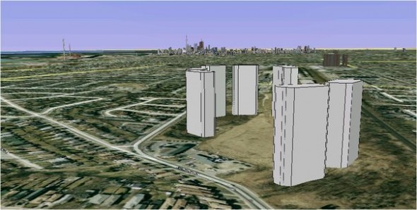 Artist rendering of high-rise towers proposed by Conservatory Group