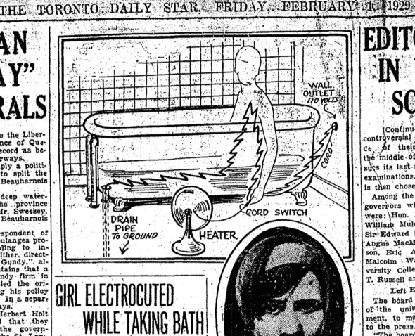 Girl electrocuted in bath Feb. 1, 1929
