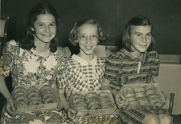 Selling donuts to raise money during World War II.