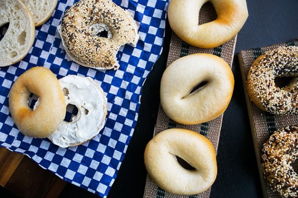 M & J's bagel with cream cheese, $2.50