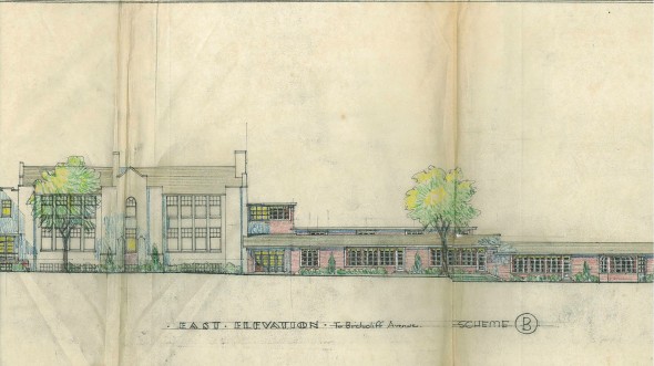 1949 architectural drawings for the 1951 addition to Birch Cliff Public School.