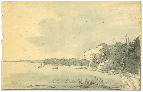 Lake Ontario shore ca. 1793. Pen and paper sketch by Elizabeth Simcoe.