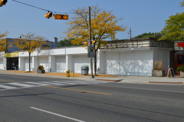 Kingston Rd. at Mandereley, site of the former Salvage Shop and other vacant retail properties.