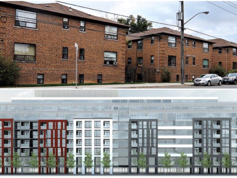 Top: 1615-1641 Kingston Rd. today.
Bottom: Proposed Altree development.